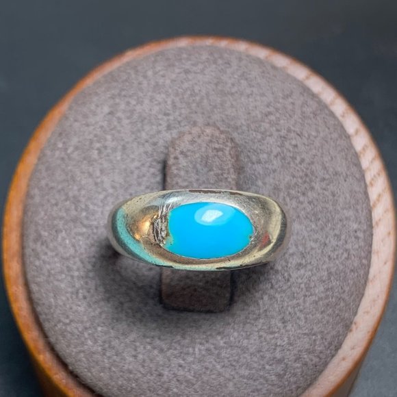 Jewelry - Sterling Silver 925 Turquoise Tapered Dome Band 7.3 - 2.5mm Wide Ring Size 5.5